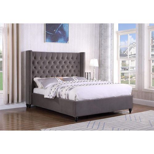  Best Master Furniture T1920 Holland Tufted Platform Bed, Queen Grey