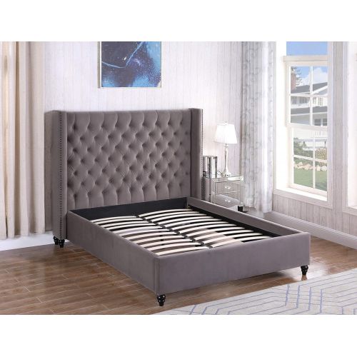  Best Master Furniture T1920 Holland Tufted Platform Bed, Queen Grey