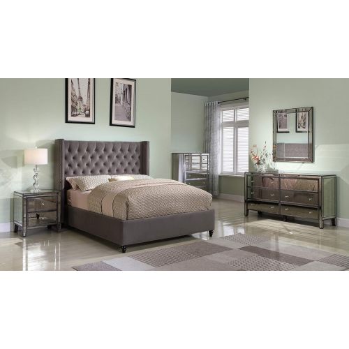  Best Master Furniture T1920 Holland Tufted Platform Bed, King Grey