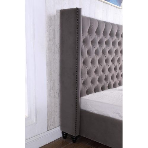  Best Master Furniture T1920 Holland Tufted Platform Bed, King Grey