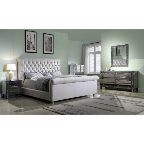  Best Master Furniture JC100 Jean-Carrie Upholstered Sleigh Bed Cal. King Beige