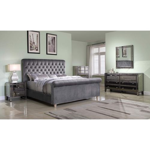  Best Master Furniture JC100 Jean-Carrie Upholstered Sleigh Bed Cal. King Grey