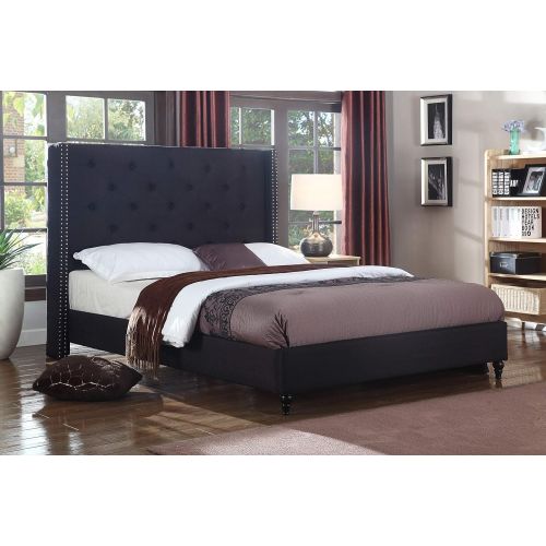  Best Master Furniture YY129 Vero Tufted Wingback Platform Bed, Cal King Black