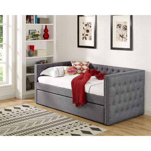  Best Master Furniture LT001 Laura Tufted Daybed + Trundle Twin Grey