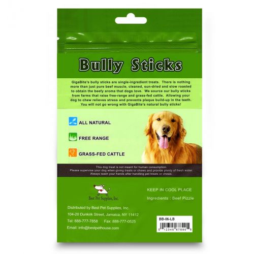  Best Pet Supplies, Inc. GigaBite 1-Pound Odor-Free Bully Sticks  USDA & FDA Certified All Natural, Free Range Beef Pizzle Dog Treat