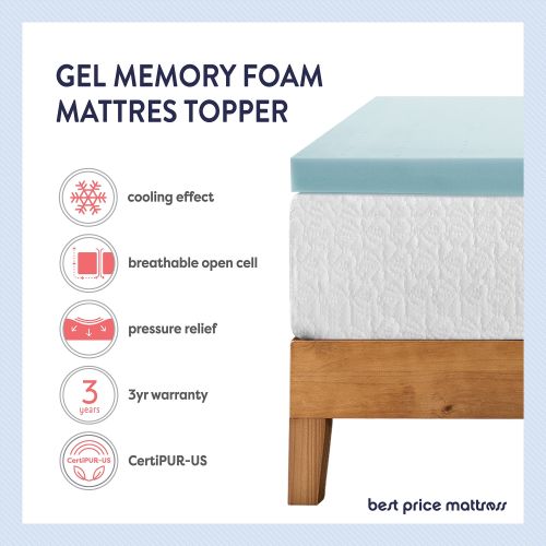  Best Price Mattress 2.5 Inch Gel Memory Foam Mattress Topper, Multiple sizes