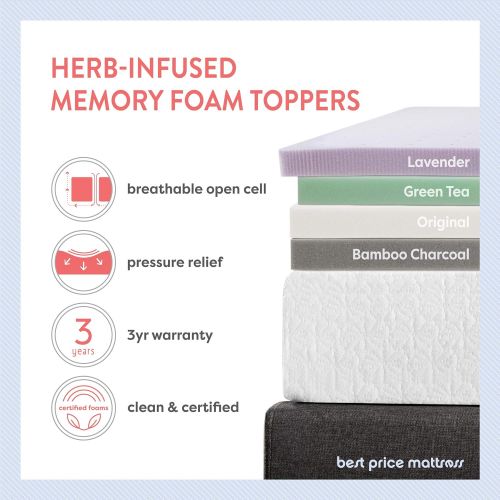  Best Price Mattress Twin TXL Mattress Topper - 2 Inch Memory Foam Bed Topper with Green Tea Cooling Mattress Pad, Twin XL Size