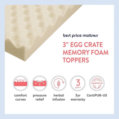  Best Price Mattress 3 Inch Egg Crate Memory Foam Topper, Mattress Pad with Antimicrobial Copper Infusion, CertiPUR-US Certified, Queen