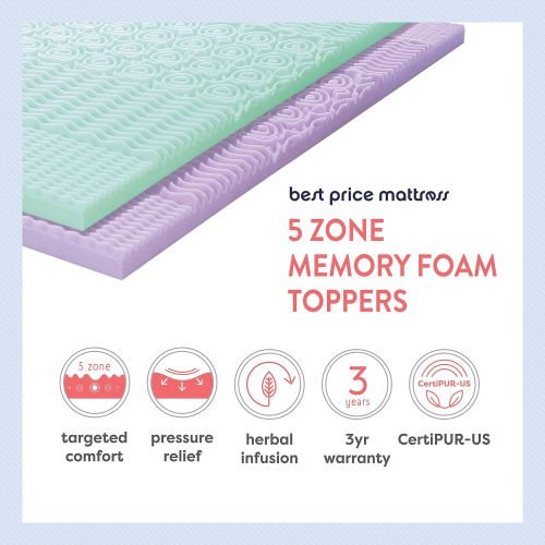  Best Price Mattress Short Queen Mattress Topper - 1.5 Inch 5-Zone Memory Foam Bed Topper Aloe Vera Infused Cooling Mattress Pad, Short Queen Size