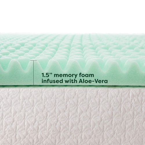  Best Price Mattress Short Queen Mattress Topper - 1.5 Inch 5-Zone Memory Foam Bed Topper Aloe Vera Infused Cooling Mattress Pad, Short Queen Size
