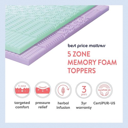  Best Price Mattress Twin Mattress Topper - 1.5 Inch 5-Zone Memory Foam Bed Topper Aloe Infused Cooling Mattress Pad, Twin Size