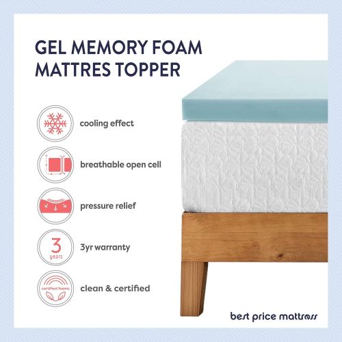  Best Price Mattress 2.5 Inch Gel Memory Foam Bed Topper with Cooling Pad, King, Blue