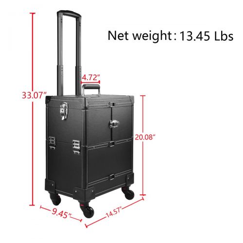  Best and Affordable Professional Rolling Makeup Case Leather Artist Beauty Train Case Trolley Cosmetic Organizer Box Lift Handle with Mirror and 4 ABS 360-degreed wheels