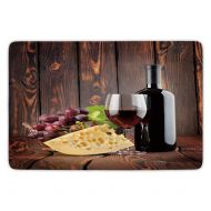 Best goods Bathroom Bath Rug Kitchen Floor Mat Carpet,Wine,Red Wine Cabernet Bottle and Glass Cheese and Grapes on Wood Planks Print Decorative,Brown Burgundy Cream,Flannel Microfiber Non-Sli