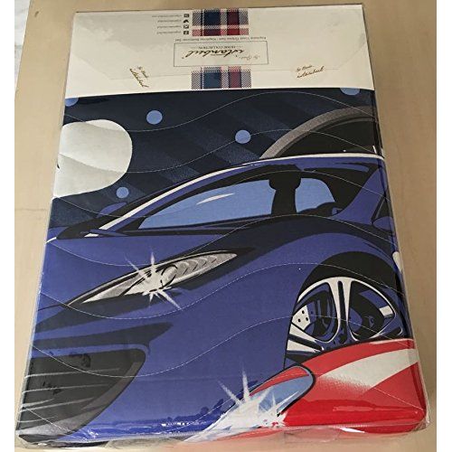  BestClass Bekata Sport Race Cars Quilt Set, Kids Cars Bedding Quilted Bedspread,100 Percent Cotton Blue Boys Bedding Set, 3 Pcs - Twin Size