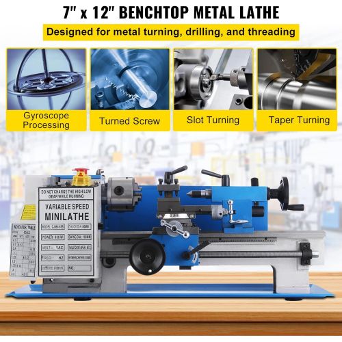  [아마존베스트]BestEquip Metal Lathe 7 x 14,Mini Metal Lathe 0-2250 RPM Variable Speed,Mini Lathe with 4 3-jaw Chuck,Bench Top Metal Lathe,Benchtop Lathe, for Various Types of Metal Turning