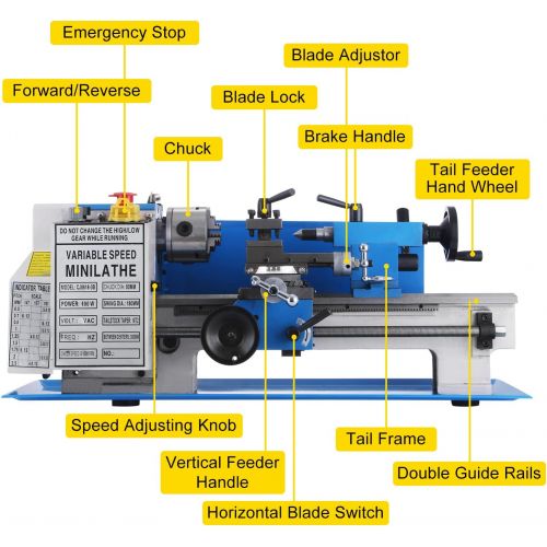  [아마존베스트]BestEquip Metal Lathe 7 x 14,Mini Metal Lathe 0-2250 RPM Variable Speed,Mini Lathe with 4 3-jaw Chuck,Bench Top Metal Lathe,Benchtop Lathe, for Various Types of Metal Turning