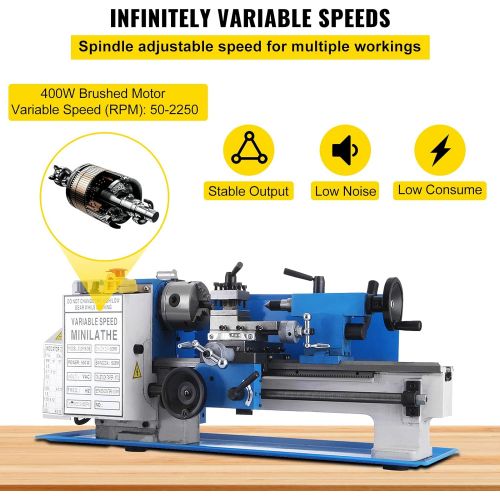  [아마존베스트]BestEquip Metal Lathe 7 x 14,Mini Metal Lathe 0-2250 RPM Variable Speed,Mini Lathe with 4 3-jaw Chuck,Bench Top Metal Lathe,Benchtop Lathe, for Various Types of Metal Turning