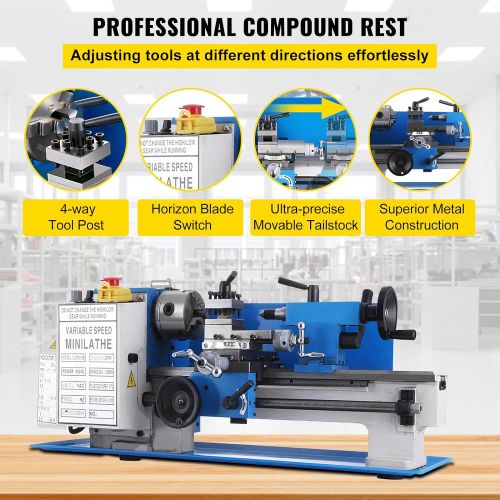  [아마존베스트]BestEquip Metal Lathe 7 x 14,Mini Metal Lathe 0-2250 RPM Variable Speed,Mini Lathe with 4 3-jaw Chuck,Bench Top Metal Lathe,Benchtop Lathe, for Various Types of Metal Turning