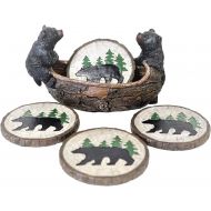 BestGiftEver Bear Coasters Set ? 4 Coasters in Canoe Holder- Log Cabin Rustic Lodge Kitchen Bar Decoration