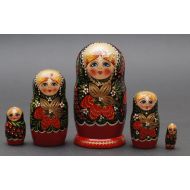 BestGiftIdeas Russian Hohloma traditional nesting doll with flowers 5 pc Free Shipping plus free gift!