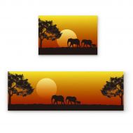 BestLives Kitchen Rugs Set of 2 Piece Floor Mats Non-Slip Rubber Backing Area Rugs Elephant Family African Sunset Tree Washable Carpet Inside Door Mat Pad Sets