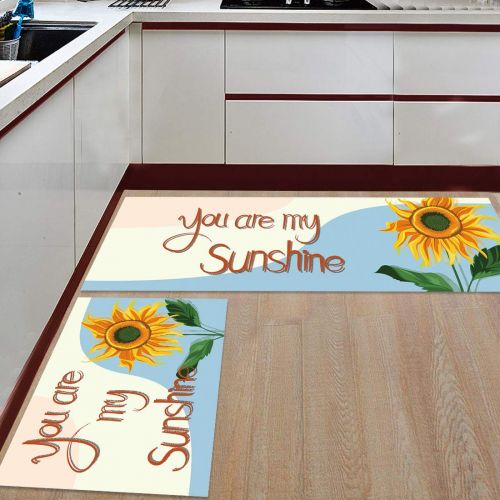  BestLives Kitchen Rugs Set of 2 Piece Floor Mats Non-Slip Rubber Backing Area Rugs Sunflower Quote You Art My Sunshine Washable Carpet Inside Door Mat Pad Sets