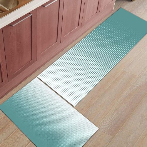  BestLives Kitchen Rugs Set of 2 Piece Floor Mats Non-Slip Rubber Backing Area Rugs Ombre Green Polka Dots Pattern Washable Carpet Inside Door Mat Pad Sets