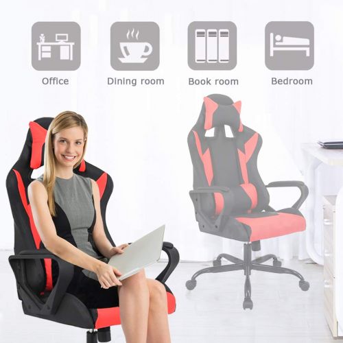  BestMassage Gaming Chair Racing Chair Office Chair Ergonomic High-Back Leather Chair Reclining Computer Desk Chair Executive Swivel Rolling Chair with Adjustable Headrest Lumbar Support for Wo