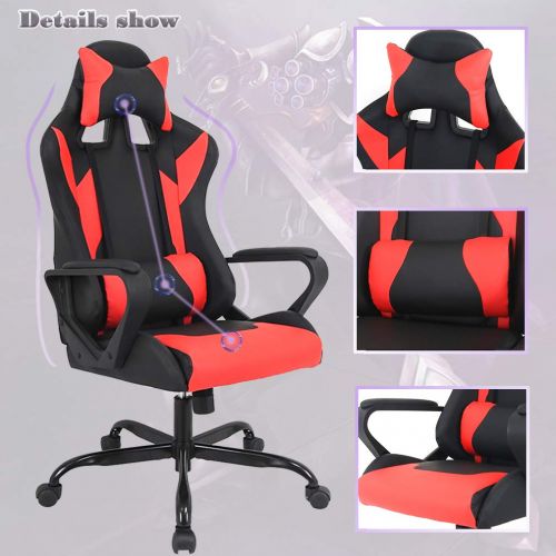  BestMassage Gaming Chair Racing Chair Office Chair Ergonomic High-Back Leather Chair Reclining Computer Desk Chair Executive Swivel Rolling Chair with Adjustable Headrest Lumbar Support for Wo