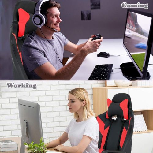  BestMassage Gaming Chair Racing Chair Office Chair Ergonomic High-Back Leather Chair Reclining Computer Desk Chair Executive Swivel Rolling Chair with Adjustable Headrest Lumbar Support for Wo