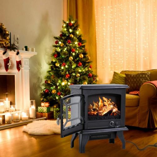  BestMassage Electric Fireplace Heater Stove Portable Space Heater Freestanding Fireplace for Home Office with Realistic Log Flame Effect 1500W CSA Approved Safety 20 Wx17 Hx10 D,Bl