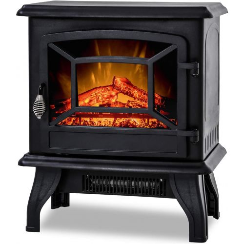  BestMassage Electric Fireplace Heater Stove Portable Space Heater Freestanding Fireplace for Home Office with Realistic Log Flame Effect 1500W CSA Approved Safety 20 Wx17 Hx10 D,Bl