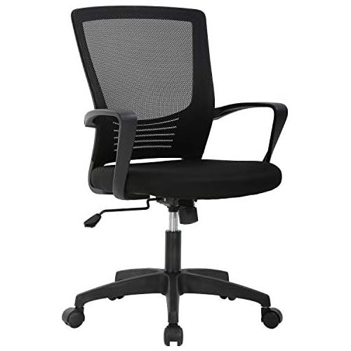  BestOffice Ergonomic Office Chair Desk Chair Mesh Computer Chair with Lumbar Support Arms Modern Cute Swivel Rolling Task Mid Back Executive Chair for Women Men Adults Girls,Black