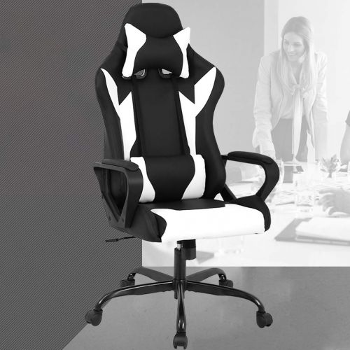  BestOffice Racing Office Chair, High-Back PU Leather Gaming Chair Reclining Computer Desk Chair Ergonomic Executive Swivel Rolling Chair with Adjustable Arms Lumbar Support For Women, Men