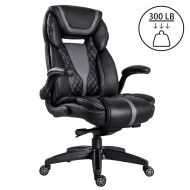 BestOffice LCH High Back Executive Office Chair 300 Lbs for Big Man, Pu Leather Flip Up Arms Adjustable Tilt Angle Comfortable Ergonomic Padding Headrest Lumbar Support