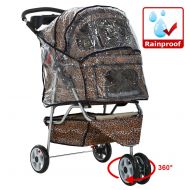 BestPet New Extra Wide Leopard Skin 3 Wheels Pet Dog Cat Stroller with RainCover