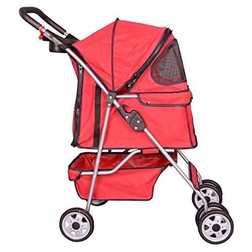  BestPet Red 4 Wheels Pet Stroller Cat Dog Cage Stroller Travel Folding Carrier 04T