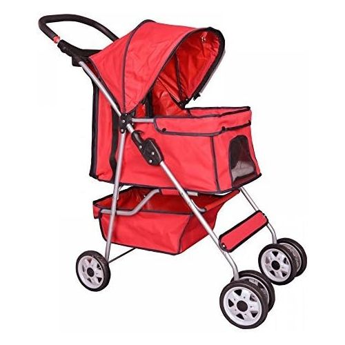  BestPet Red 4 Wheels Pet Stroller Cat Dog Cage Stroller Travel Folding Carrier 04T