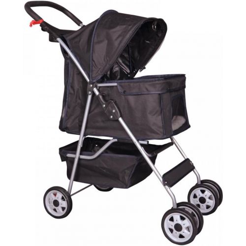  BestPet Black 4 Wheels Pet Stroller Cat Dog Cage Stroller Travel Folding Carrier 04T