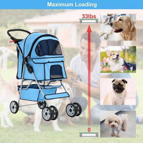  BestPet New 4 Wheels Pet Stroller Cat Dog Cage Stroller Travel Folding Carrier 04T