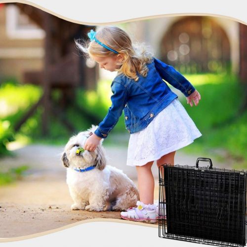  BestPet Dog Crate Dog Cage Pet Crate 48 Inch Folding Metal Pet Cage Double Door W/Divider Panel Dog Kennel Leak-Proof Plastic Tray Wire Animal Cage