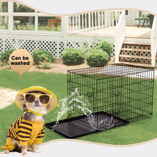  BestPet Dog Crate Dog Cage Pet Crate 48 Inch Folding Metal Pet Cage Double Door W/Divider Panel Dog Kennel Leak-Proof Plastic Tray Wire Animal Cage