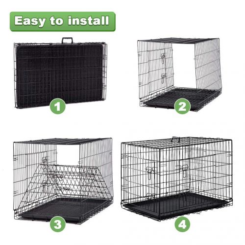  BestPet Large Dog Crate Cage Metal Wire Kennel Double-Door Folding Pet Animal Pet Cage with Plastic Tray and Handle