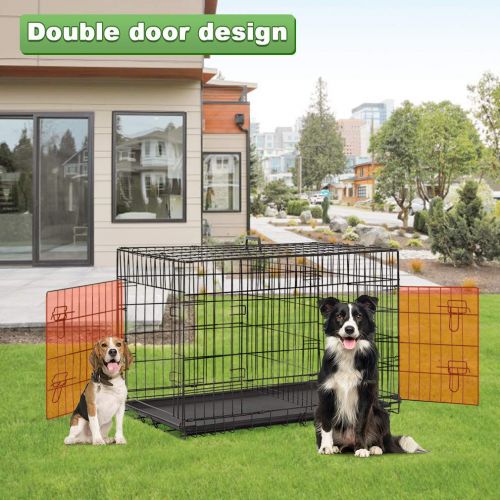  BestPet Large Dog Crate Cage Metal Wire Kennel Double-Door Folding Pet Animal Pet Cage with Plastic Tray and Handle