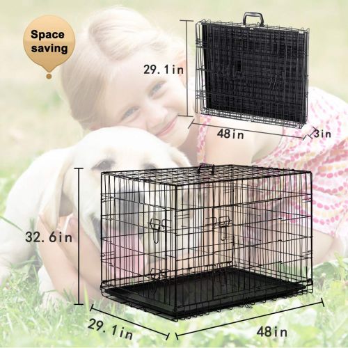  BestPet Dog Crate Dog Cage Extra Large Metal Wire Home Folding Double-Door Dog Kennel with Handle and Divider 42 48