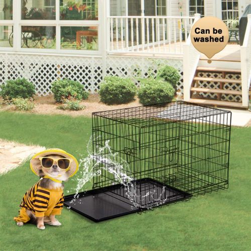  BestPet Dog Crate Dog Cage Extra Large Metal Wire Home Folding Double-Door Dog Kennel with Handle and Divider 42 48