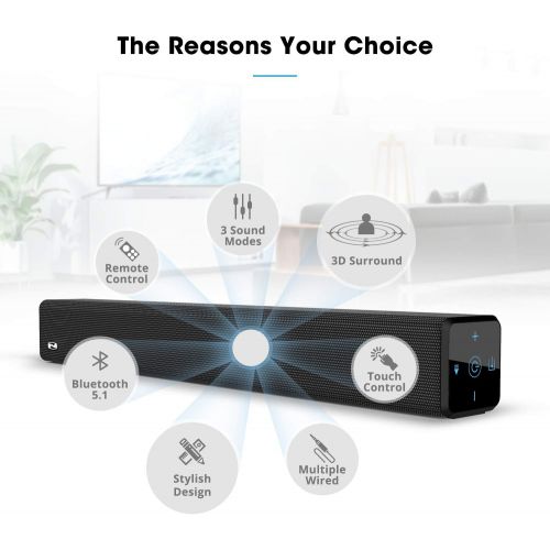  2.1 Channel 100Watt Sound bar, Bestisan Soundbar with Built in Subwoofer Bluetooth 5.1 Surround Sound Systems (32Inches, DSP, Touch Remote Control, Bass Adjustable)