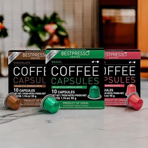  Bestpresso Coffee for Nespresso Original Machine 120 Aluminum pods Certified Genuine Espresso Variety Pack mix Flavored and Dark roast, Pods Compatible with Nespresso Original