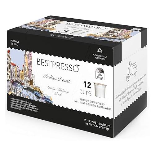  Bestpresso Coffee, Italian Roast Single Serve K-Cup Pods, Dark Roast, 96 Count (Compatible With 2.0 Keurig Brewers) 8 Packs Of 12 Cups